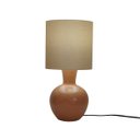 Ver imagem 1 de Abajur Base Cerâmica Rústica e Cúpula Dourada Bivolt