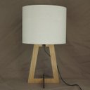 Ver imagem 3 de Abajur de Mesa em Madeira Marrom e Cúpula Revestida Tecido Arabescos Bege Bivolt