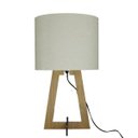 Ver imagem 1 de Abajur de Mesa em Madeira Marrom e Cúpula Revestida Tecido Arabescos Bege Bivolt