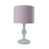 Abajur Base Madeira Branca e Cúpula Redonda Tecido Rosa Bebê Bivolt - 1