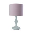 Ver imagem 1 de Abajur Base Madeira Branca e Cúpula Redonda Tecido Rosa Bebê Bivolt