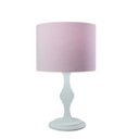 Ver imagem 3 de Abajur Base Madeira Branca e Cúpula Redonda Tecido Rosa Bebê Bivolt