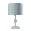 Ver imagem 1 de Abajur Base Madeira Branca e Cúpula Redonda Tecido Cinza Bivolt