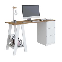 Mesa Escrivaninha Cavalete com Gavetas Emovell Mel Branco - 3