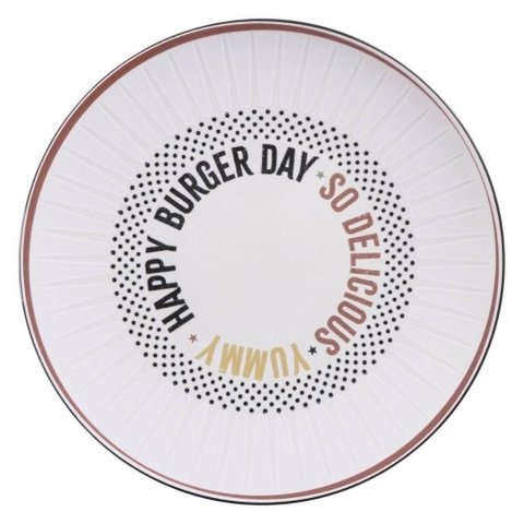 Prato Raso Hambúrguer Porcelana Decorada 25cm Mesa Posta Chicago Tramontina