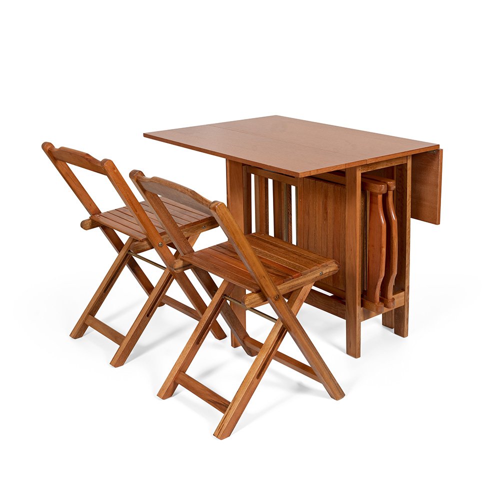 Conjunto Prático Mesa de Madeira Dobrável com 4 Cadeiras - Envernizado  Natural - Lojas PAM