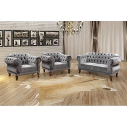 Conjunto 2 Poltronas e Namoradeira 2 Lugares Elisabeth Cinza - 1