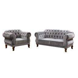 Conjunto 2 Poltronas e Namoradeira 2 Lugares Elisabeth Cinza - 4