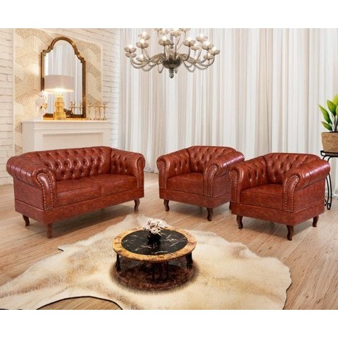 Conjunto 2 Poltronas e Namoradeira 2 Lugares Duque Marrom Pinhão