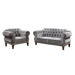 Conjunto 1 Poltrona e Namoradeira 2 Lugares Chesterfield Elisabeth Cinza - 2