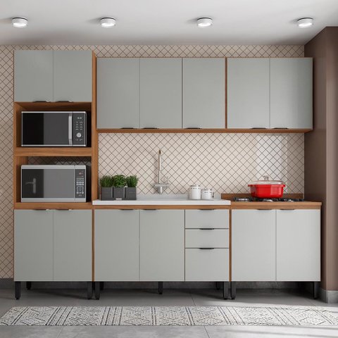 Cozinha Modulada Completa 14 Portas 02 Gavetas Firenze Amêndola Nude Prime Tx Demóbile