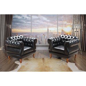 Kit 2 Poltronas Chesterfield Elisabeth Preta