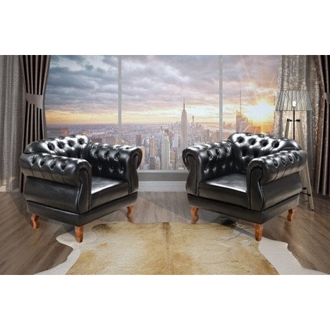 Kit 2 Poltronas Chesterfield Elisabeth Preto