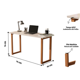 Mesa Escrivaninha 76 Cm Estudo Escritório Pés em Madeira Quarto Sala Trabalho Notebook Cor Off White - 5