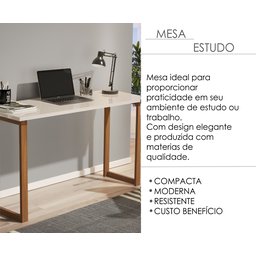 Mesa Escrivaninha 76 Cm Estudo Escritório Pés em Madeira Quarto Sala Trabalho Notebook Cor Off White - 2