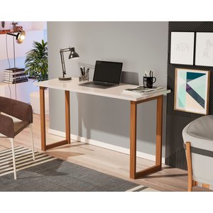 Mesa Escrivaninha 76 Cm Estudo Escritório Pés em Madeira Quarto Sala Trabalho Notebook Cor Off White