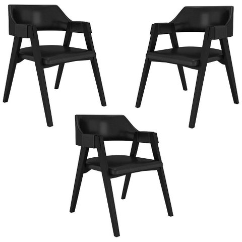 Kit 3 Cadeiras Sala de Jantar e Jogos Carteados Madeira Maciça Poker Pu Preto-preto G42 - Gran Belo