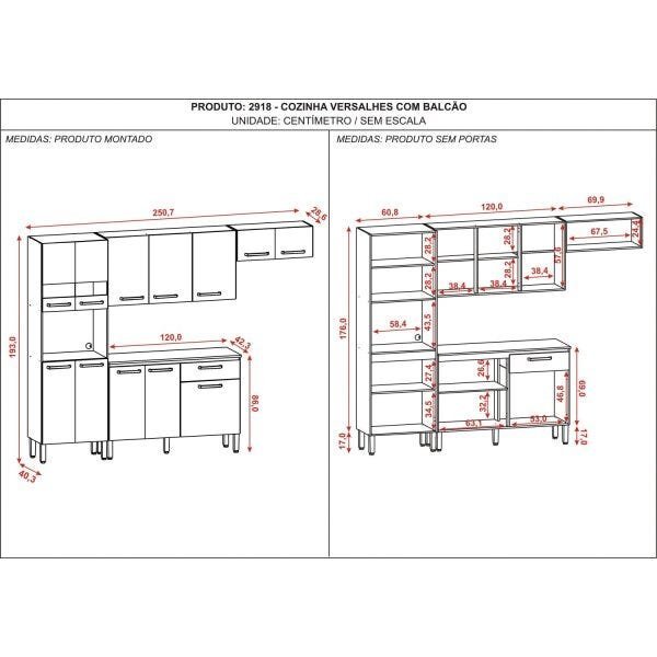 Cozinha Compacta 4 Peças com Balcão e Tampo em MDF Versalhes Kits Paraná - 4