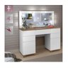 Penteadeira camarim clean barata 5 gaveta 2 portas com espelho e led mdf branco com detalhe amendoa - 1
