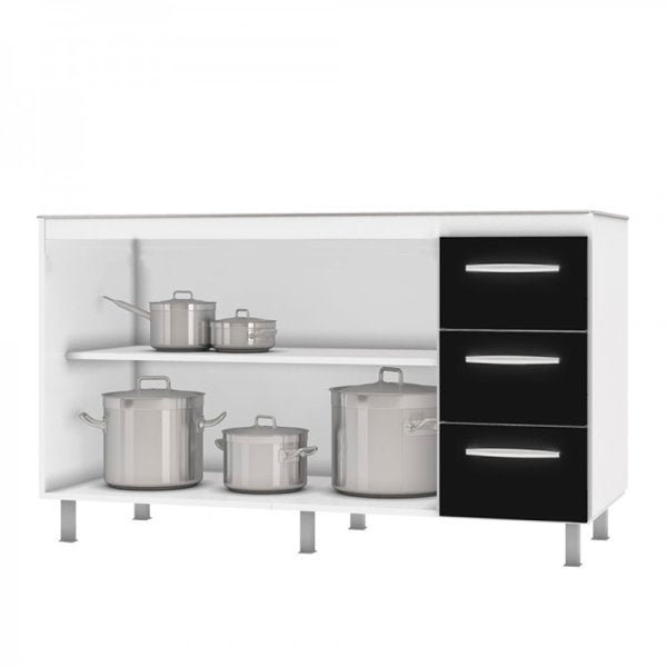 Kit Balcão Gabinete 160cm Angelis Branco Portas Pretas + Tampo Preto + Balcão para Cooktop 4 Bc Bran - 4