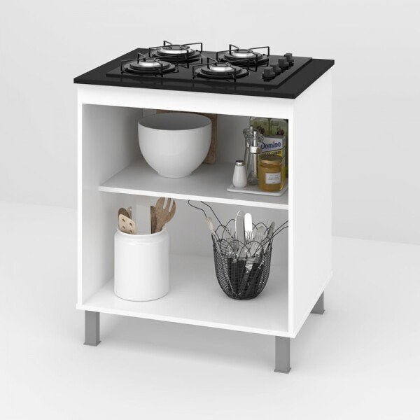 Kit Balcão Gabinete 160cm Angelis Branco Portas Pretas + Tampo Preto + Balcão para Cooktop 4 Bc Bran - 5