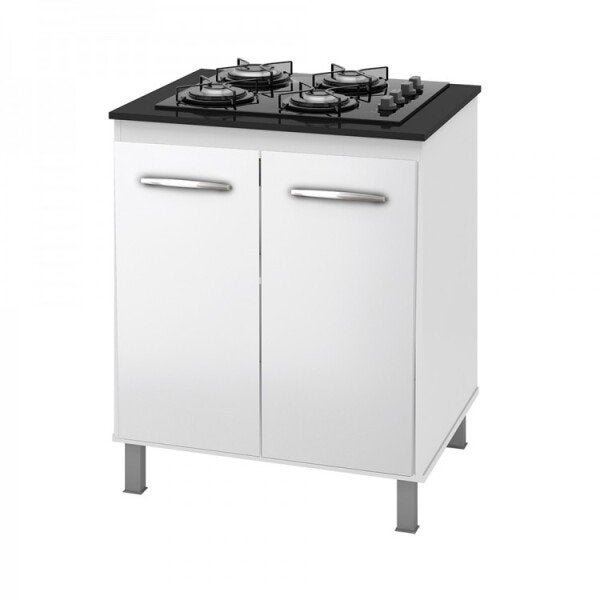 Kit Balcão Gabinete 160cm Angelis Branco Portas Pretas + Tampo Preto + Balcão para Cooktop 4 Bc Bran - 6