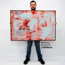 Ver imagem 2 de Quadro Decorativo Caixa Alta com Vidro Abstrato Vermelho e Branco TaColado Moldura Madeira 120 x 80c