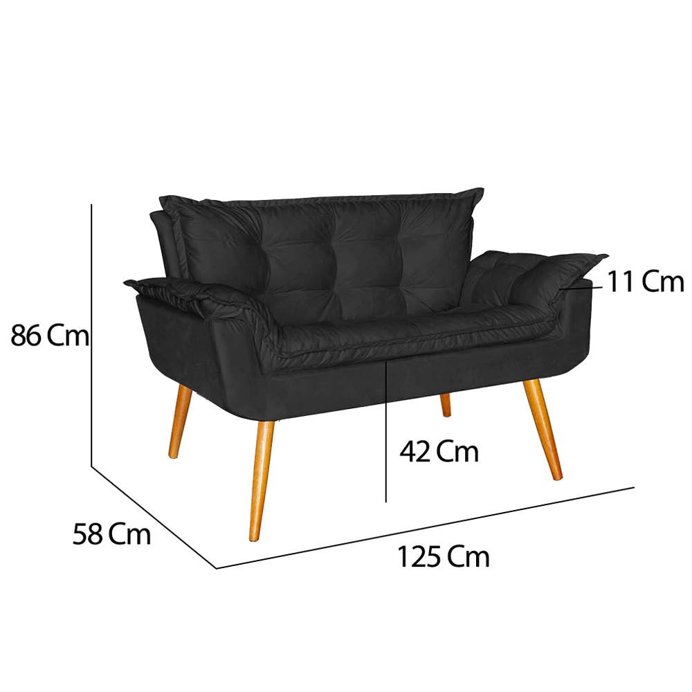 Namoradeira Sofá Opala Sala Escritório Recepção Quarto Suede Preto - Ninho Decor - 2