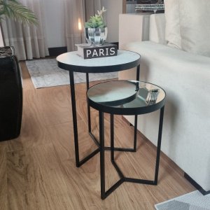 Conjunto Mesa Lateral Viena Preta Com Espelho