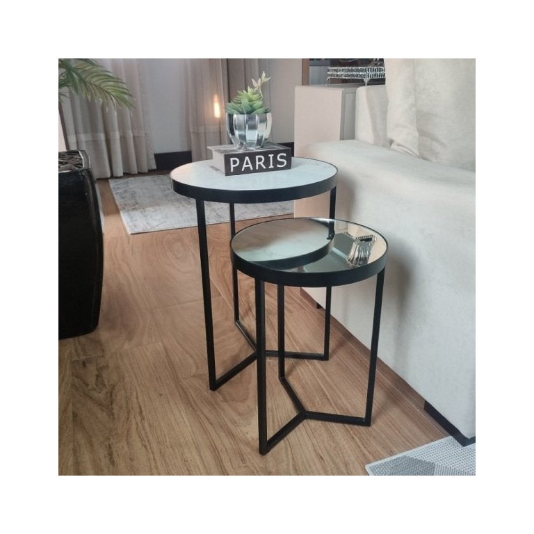 Conjunto Mesa Lateral Viena Preta Com Espelho
