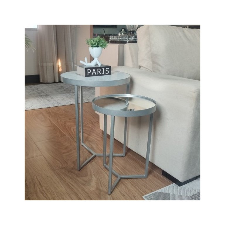 Conjunto Mesa Lateral Viena Prata Com Espelho