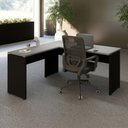 Ver mais imagens de Mesa Escrivaninha em L 135cm x 150cm Pés Painel F5 Office Cor:Cinza Sagrado com Preto