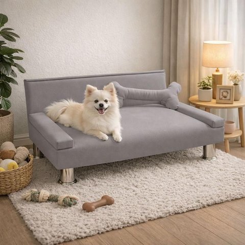 Cama Pet para Cães e Gatos 60x40cm com Almofada de Osso Cinza - Pallazio