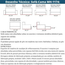 Sofá-Cama 3 Lugares MH-1174 Herval 201 cm Colchão Casal Veludo Preto C Pé Madeira Amêndoa - 6