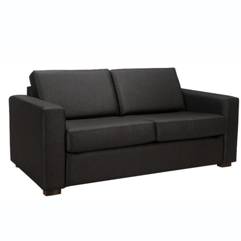 Sofá-Cama 3 Lugares MH-1174 Herval 201 cm Colchão Casal Veludo Preto C Pé Madeira Amêndoa