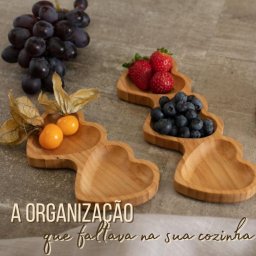 Petisqueira Dupla em Bambu Formato de Coração Porta Petisco Cozinha Yoi - 5