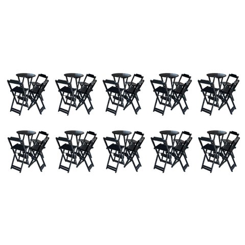 Kit 10 Jogos de Mesa Bistrô de Madeira Dobrável com 3 Banquetas - Preto