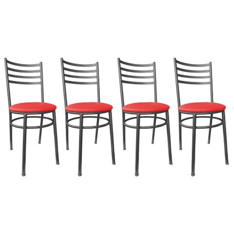 Kit Conjunto 4 Cadeiras para Cozinha Mesa Jantar Bar Lanchonete Restaurante Preta Estofado Vermelho