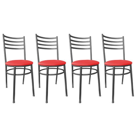 Conjunto 4 Cadeiras Jantar de Metal Preto e Assento Estofado Vermelho
