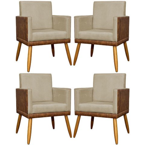 Kit 4 Poltronas Modernas Lis Corino e Pé 30cm - Nude Suede Corino