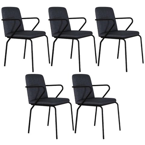 Kit 05 Cadeiras Estofada para Sala de Jantar com Braço Loft Preto C01 Linho Grafite - Lyam Decor