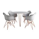 Ver imagem 2 de Mesa Jantar Redonda 110cm Branca Clips 3 Pés com 4 Poltronas Brancas Eames Eiffel Base Cobre