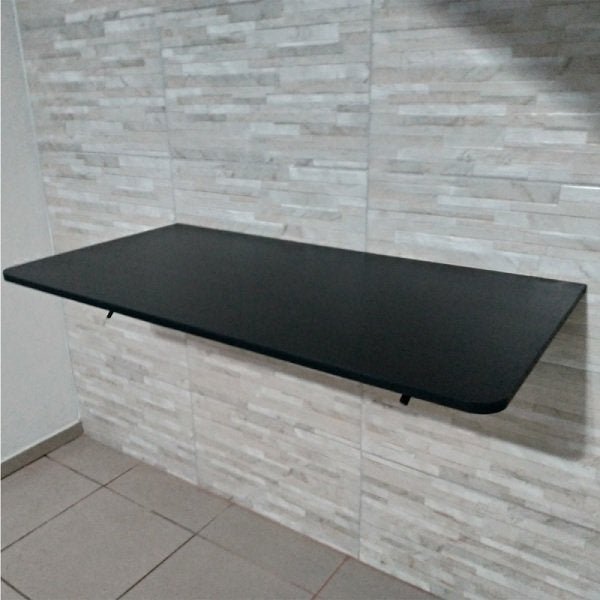 Mesa de Parede Dobrável 100x50 Preto Prateleiras para Cozinha com Cantos Arredondados - 11