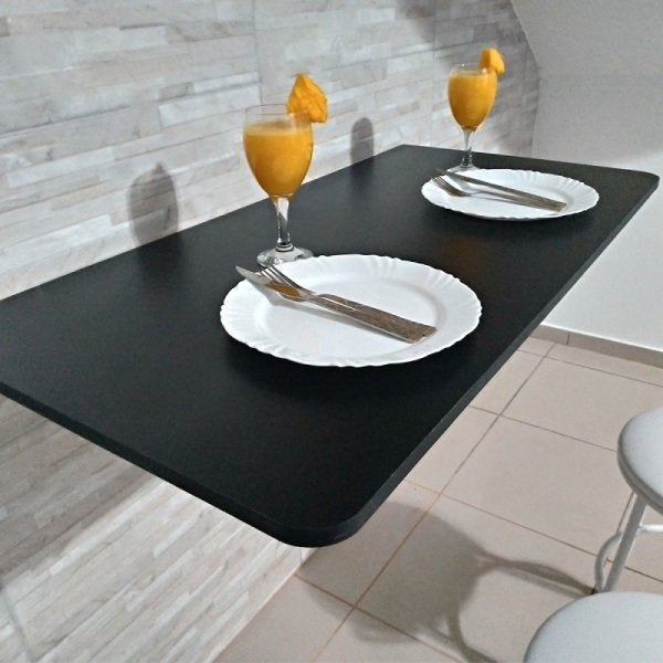 Mesa de Parede Dobrável 100x50 Preto Prateleiras para Cozinha com Cantos Arredondados - 3