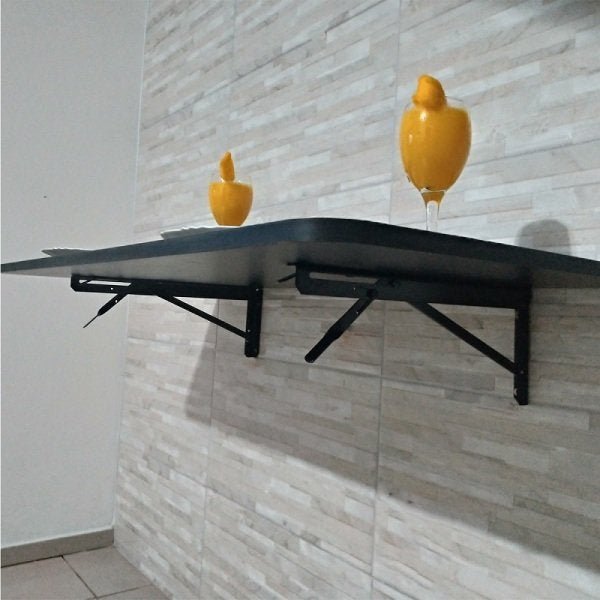 Mesa de Parede Dobrável 100x50 Preto Prateleiras para Cozinha com Cantos Arredondados - 9