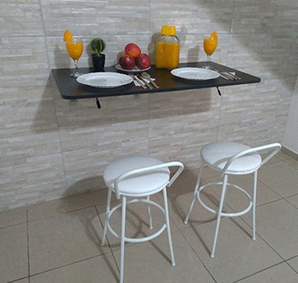 Mesa de Parede Dobrável 100x50 Preto Prateleiras para Cozinha com Cantos Arredondados - 4