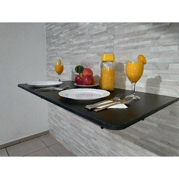 Mesa de Parede Dobrável 100x50 Preto Prateleiras para Cozinha com Cantos Arredondados - 7