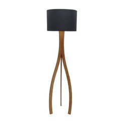 Luminária Abajur Chão Coluna Ipanema Cedro Cúpula Tecido Preto - 1