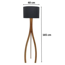 Luminária Abajur Chão Coluna Ipanema Cedro Cúpula Tecido Preto - 3