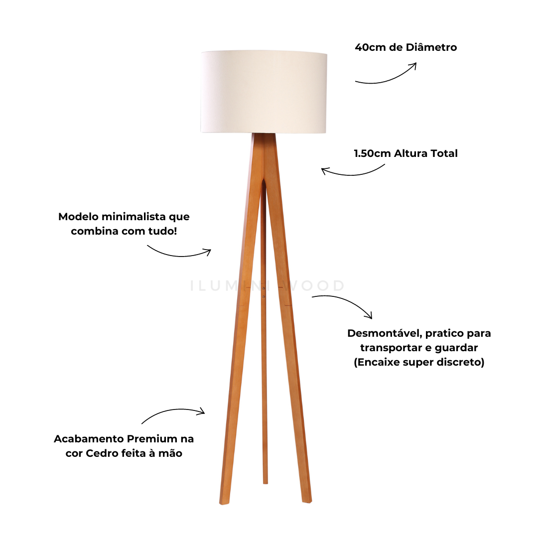 Luminária Abajur Chão Coluna Desmontável Wells Cedro - 4